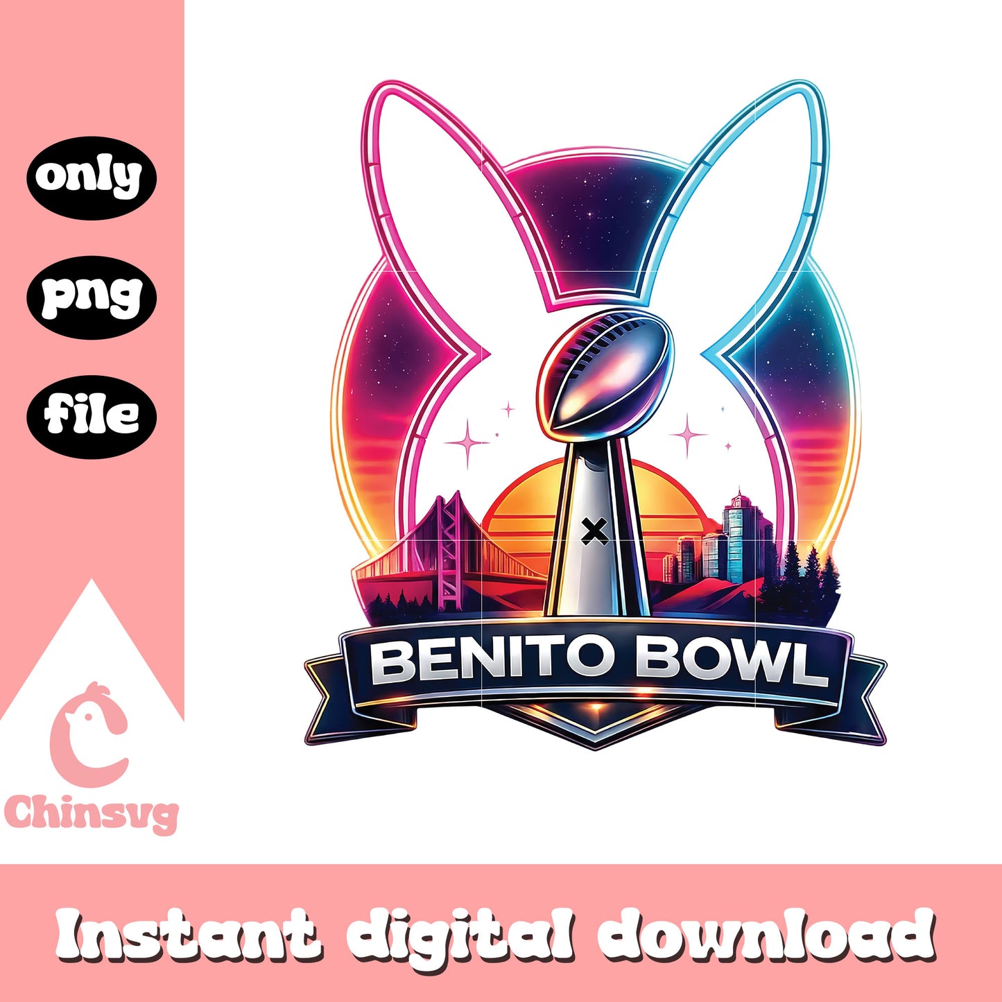 Benito bowl city neon design svg, benito bad bunny svg