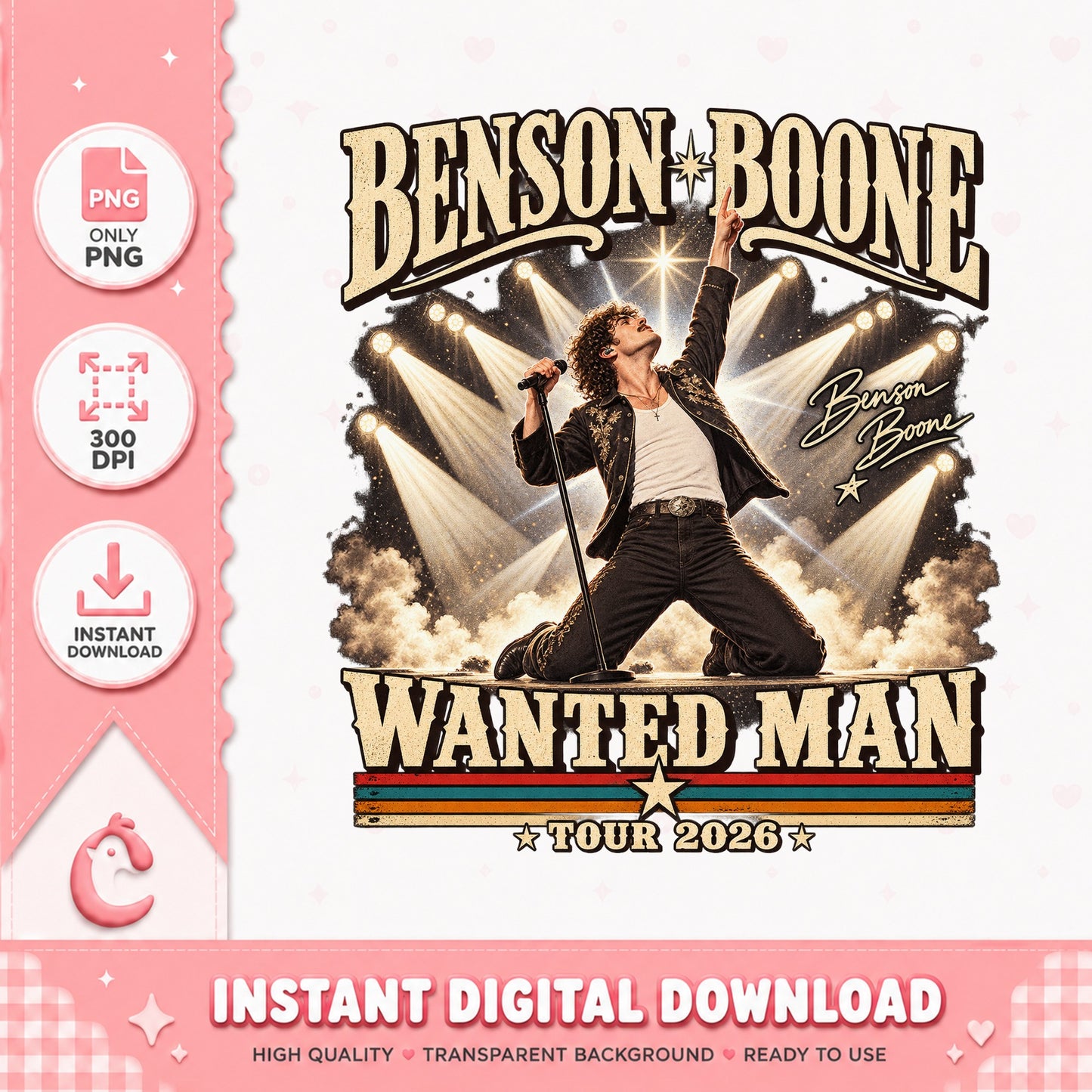 Benson Boone Wanted Man Tour 2026 PNG, Singer Concert PNG, Music Fan PNG