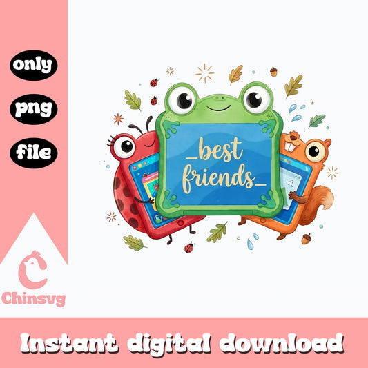 Best Friends Frog Ladybug Squirrel PNG, Cute Animals PNG, Kids Clipart PNG