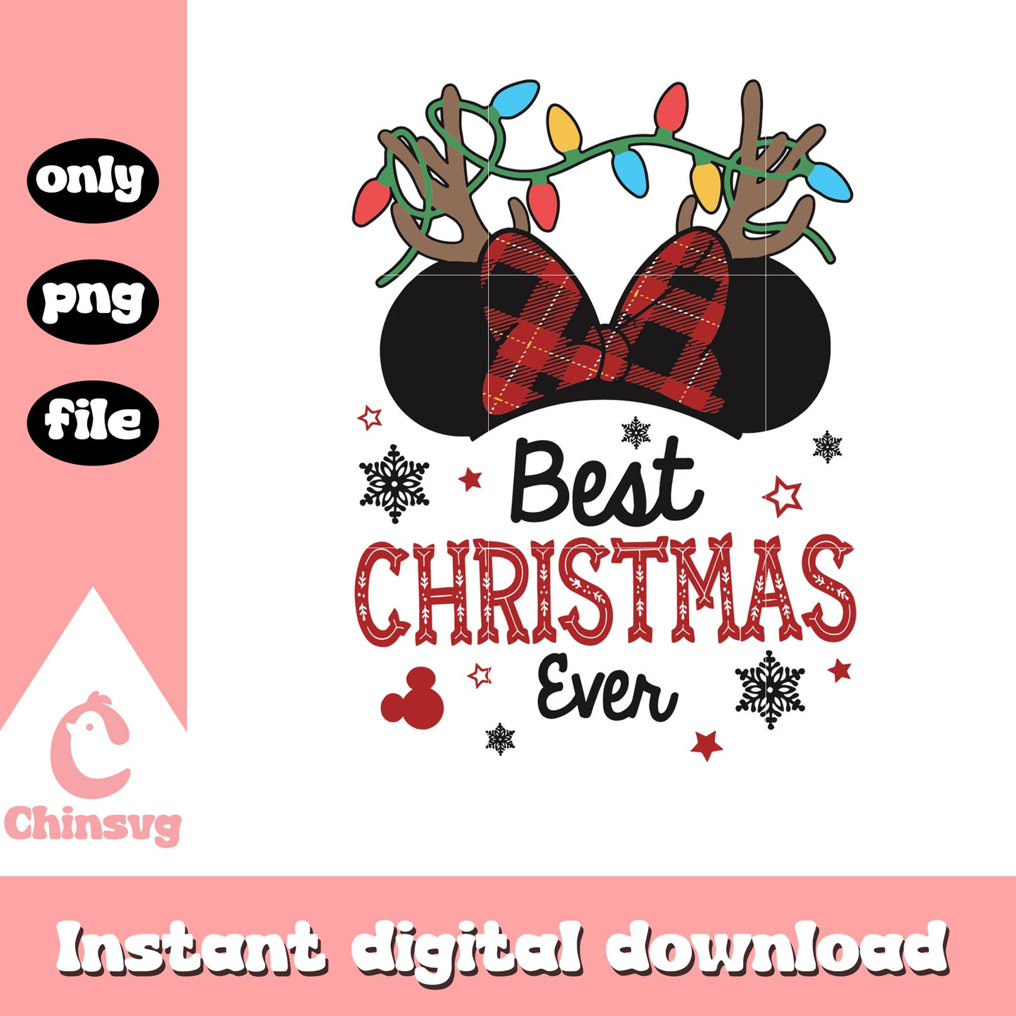 Best christmas ever plaid bow disney ear png, xmas lights png