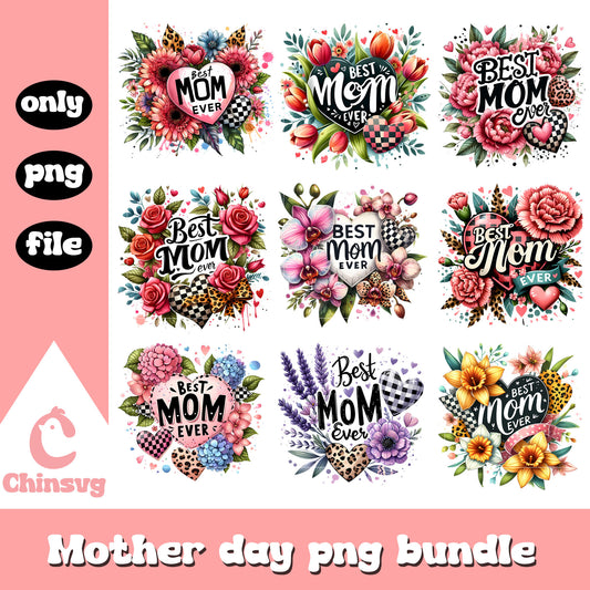 Best mom ever vintage flowers bundle png, flowers png, mother day png