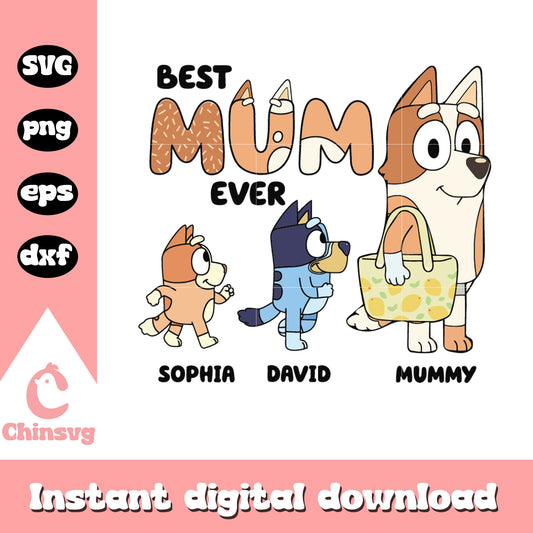 Best mum ever design svg, Bluey and Bingo mom svg, mom svg