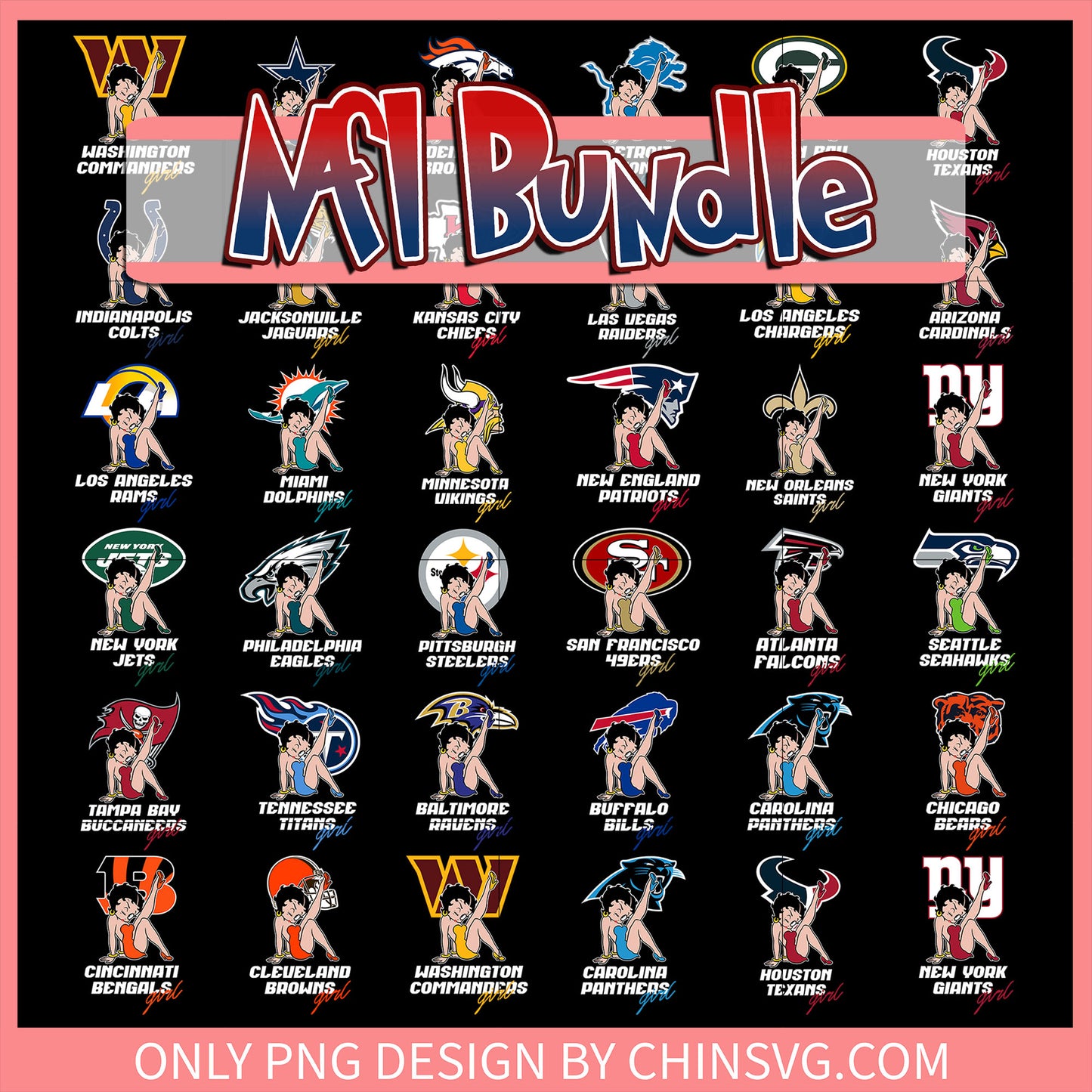 Betty boop fan nfl bundle png, betty boop​ png, logo nfl png
