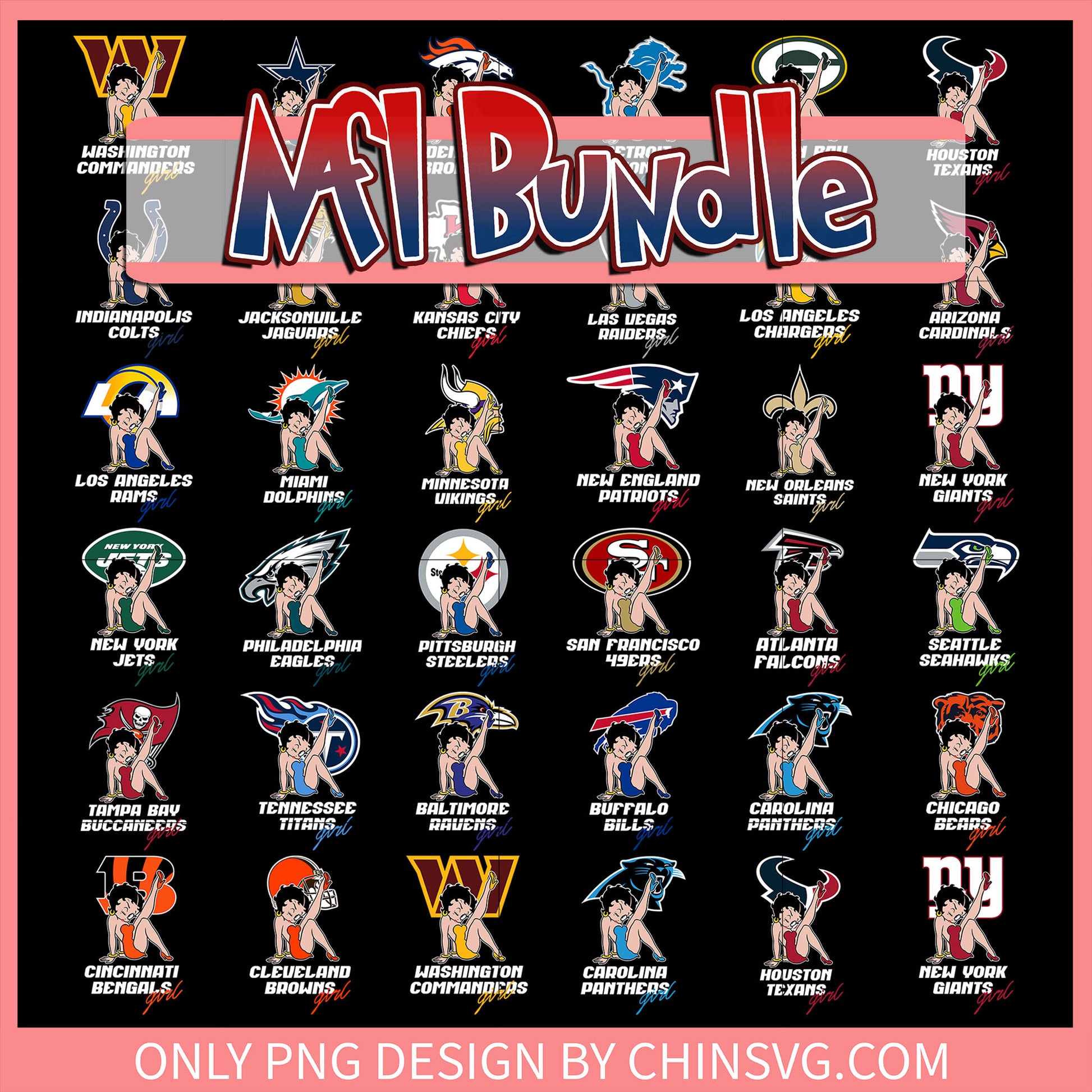 Betty boop fan nfl bundle png, betty boop​ png, logo nfl png