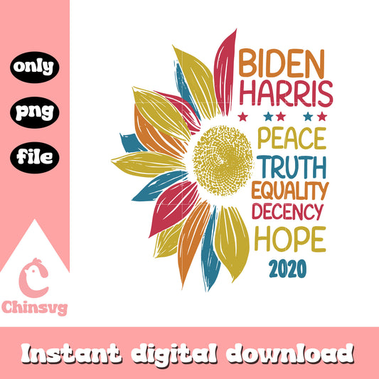 Biden harris peace truth equality decency hope 2020 png, usa flower png