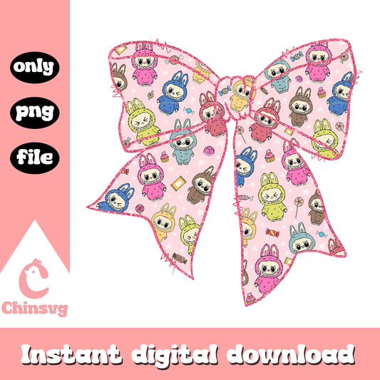 Big bow tie labubu dolls design png, the monsters labubu png