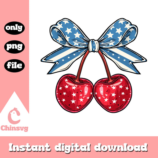 Big coquette cherry bow 4th of july design png, america 4th of july png