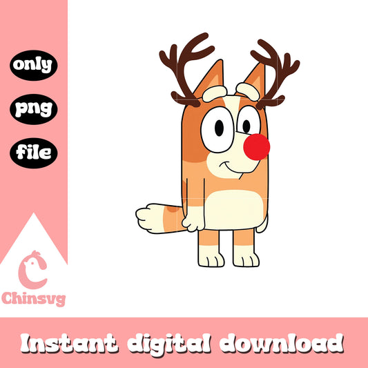 Bingo dog reindeer christmas design png, bluey christmas png​