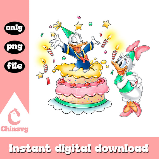 Birthday daisy and donald duck disney design png, mickey mouse png 