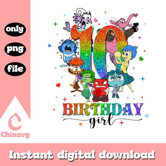 Birthday girl 10 inside out png, inside out 2 in disney plus​​ png
