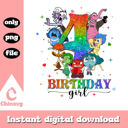 Birthday girl 4 inside out design png, inside out 2 disney​​ png