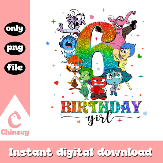 Birthday girl 6 inside out design png, disney plus inside out 2​ png