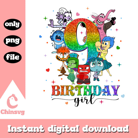 Birthday girl 9 inside out design png, inside out 2 on disney​ png