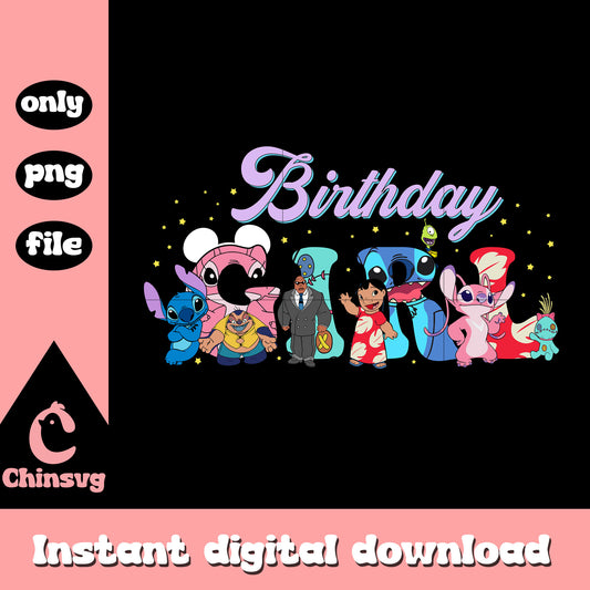 Birthday girl stitch cartoon png, lilo and stitch birthday​ png