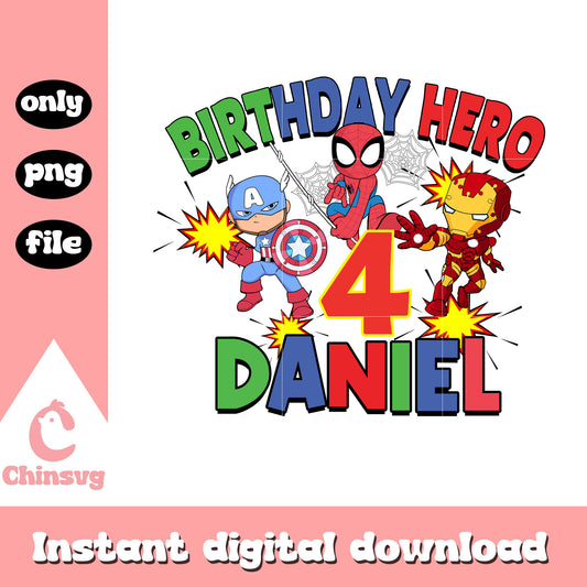 Birthday hero daniel png, birthday png, superhero png