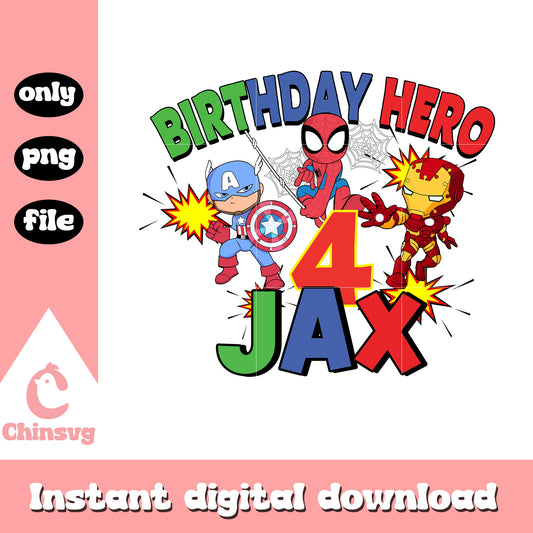 Birthday hero jax png, marvel cartoon png, advengers png