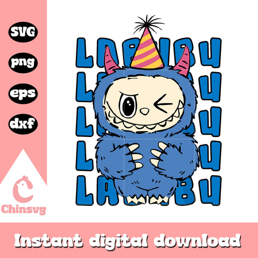 Birthday monster labubu cute doll design svg, birthday gif svg