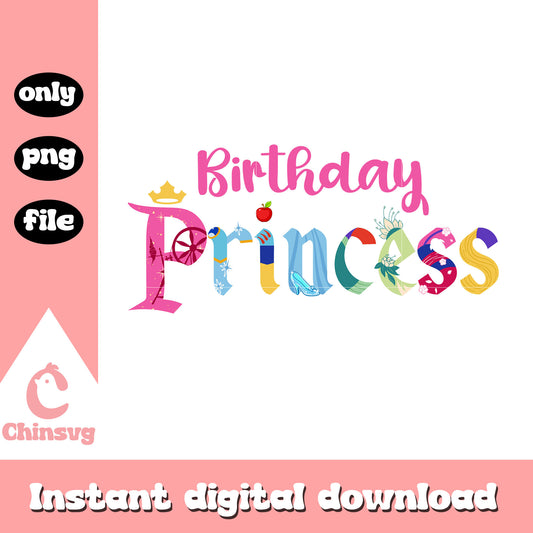 Birthday princess decoration png, happy birthday with princess​ png
