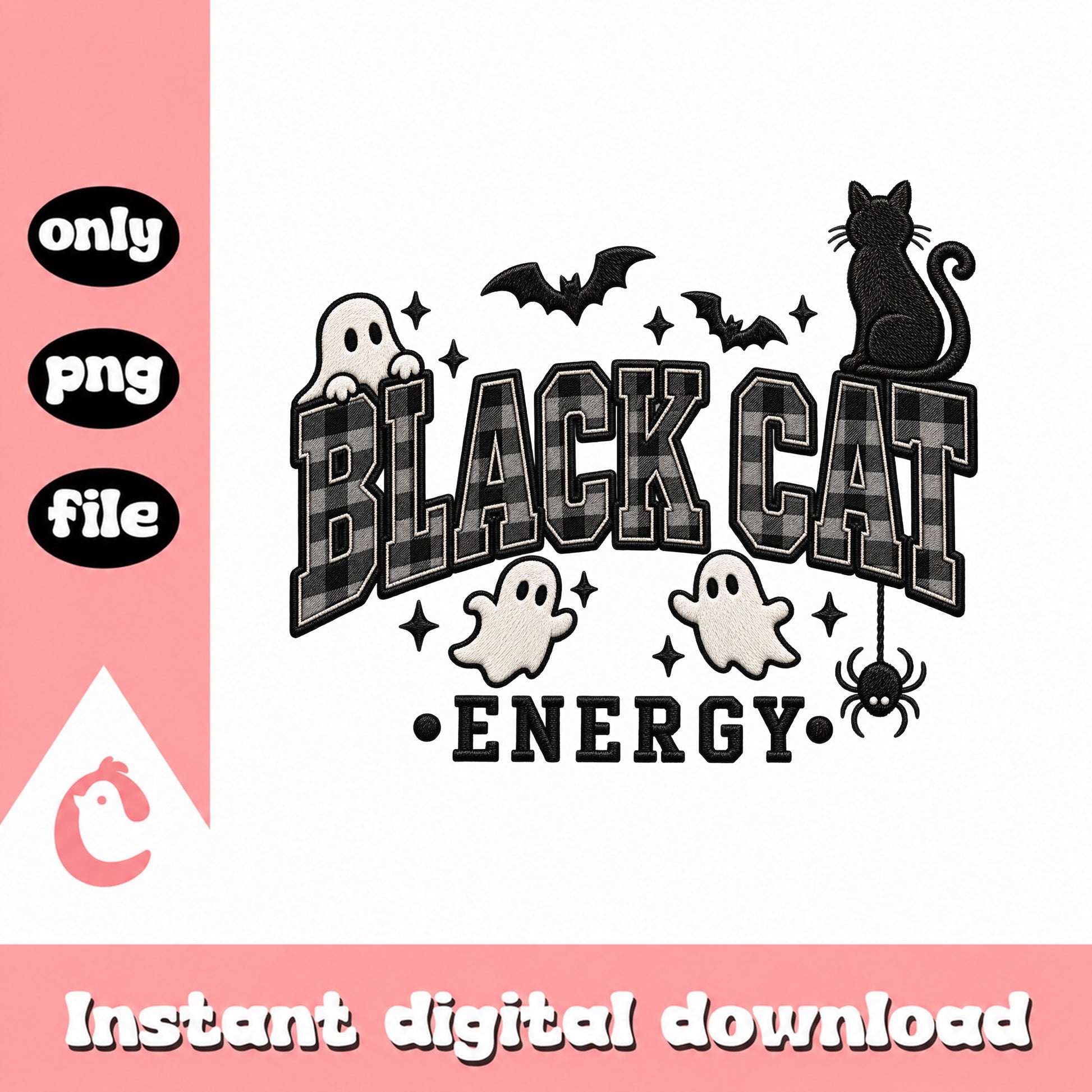Black Cat Energy PNG, Halloween Black Cat, Spooky Ghosts PNG
