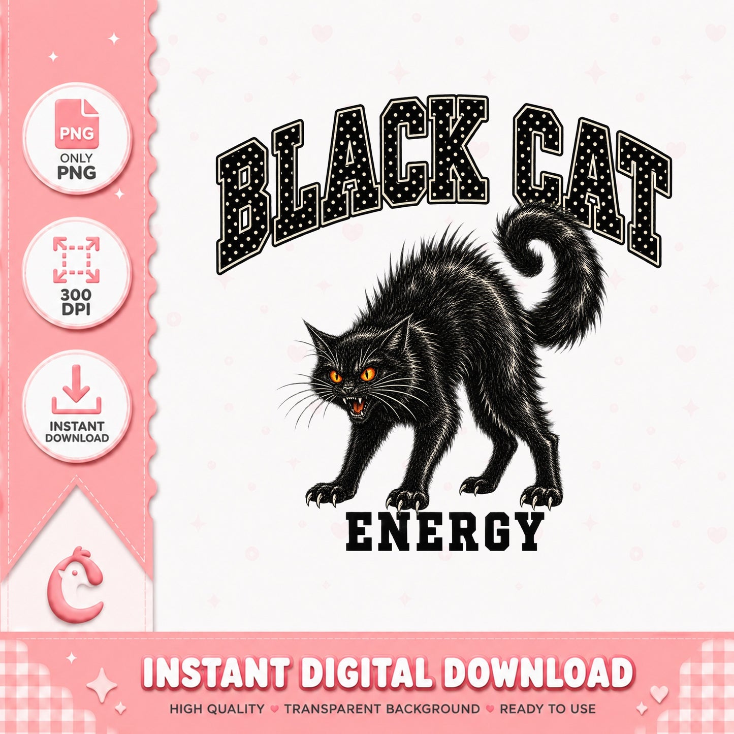 Black Cat Energy PNG, Halloween Cat Clipart, Instant Download PNG