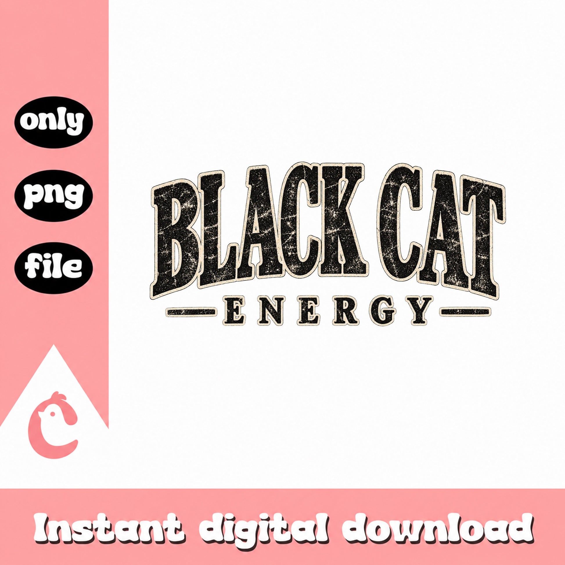 Black Cat Energy PNG, Retro Vintage Clipart, Instant Download PNG