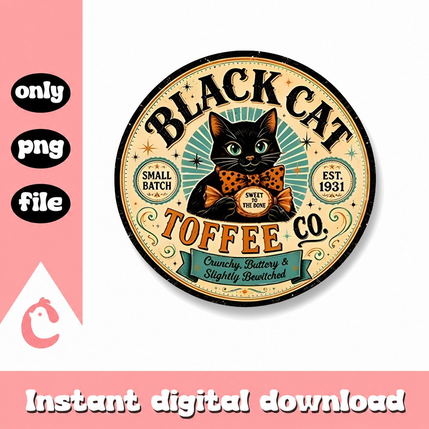 Black Cat Toffee Co PNG, Vintage Cat Clipart, Retro Label PNG