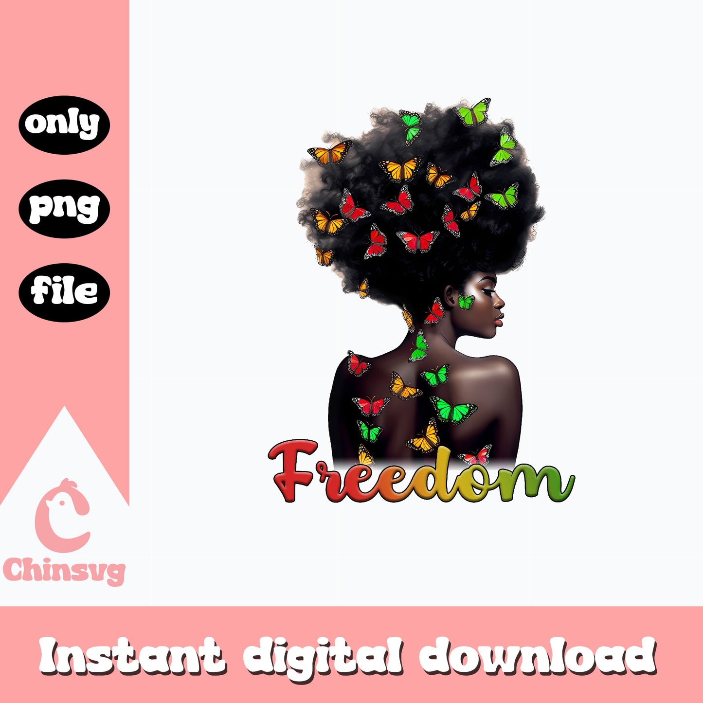 Black Woman Freedom Butterfly Afro PNG, Juneteenth PNG, Black History PNG
