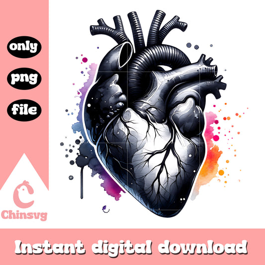 Black anatomical heart design png, anatomical heart​ png