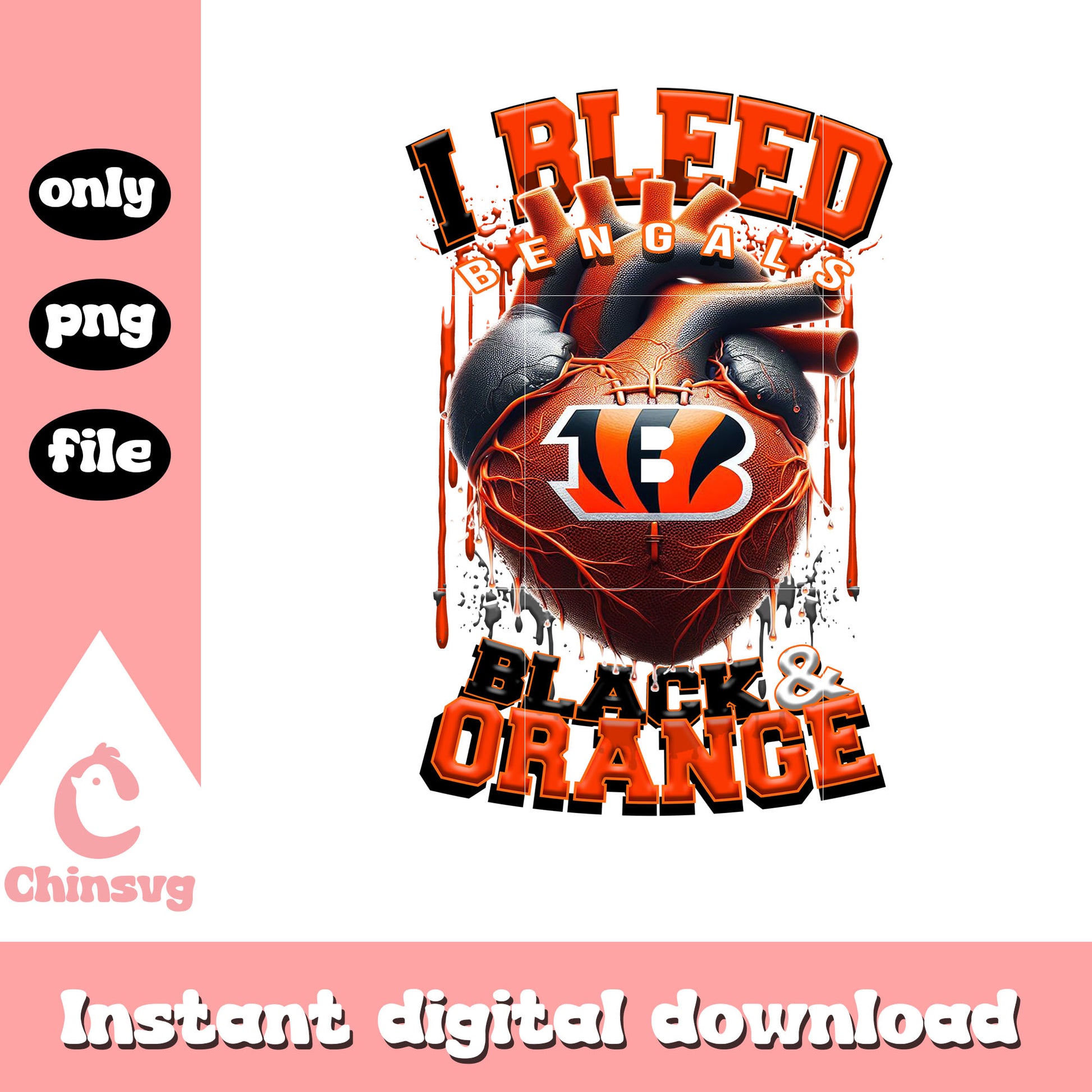 Black and orange heart team cincinnati bengals png, bengals png