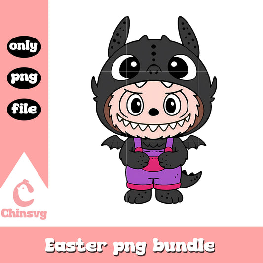 Black baby dragon labubu cute doll png, labubu black png
