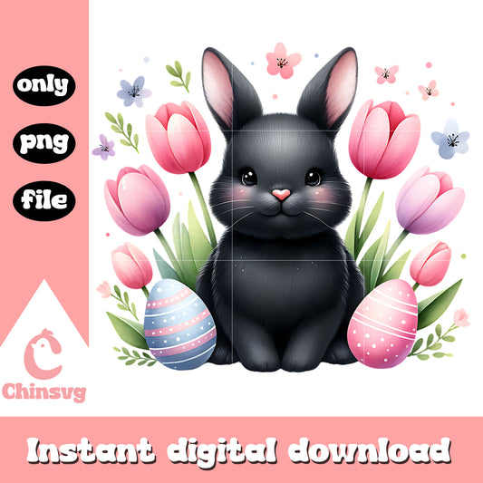 Black bunny tulip flower design png, black bunny​ png