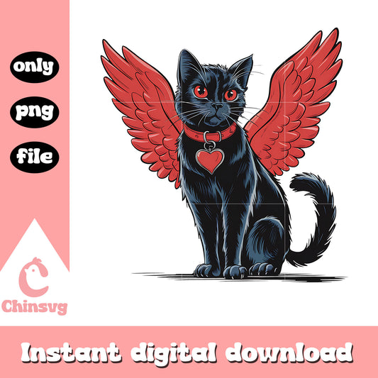Black cat and wing valentine png, cat png, valentine png