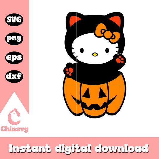 Black cat hello kitty pumpkin svg, halloween hello kitty svg