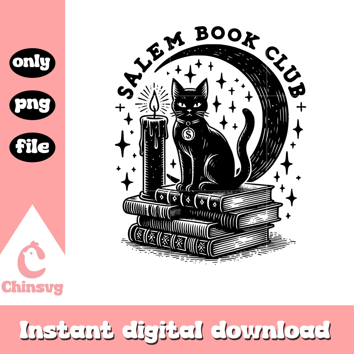 Black cat salem book club png, halloween cat png