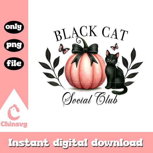 Black cat social club halloween design png, halloween pumpkin png 