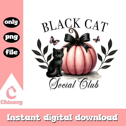 Black cat social club halloween vibes design png, pumpkin halloween png 