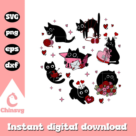 Black cat valentines day design svg, Black cat svg, valentine svg