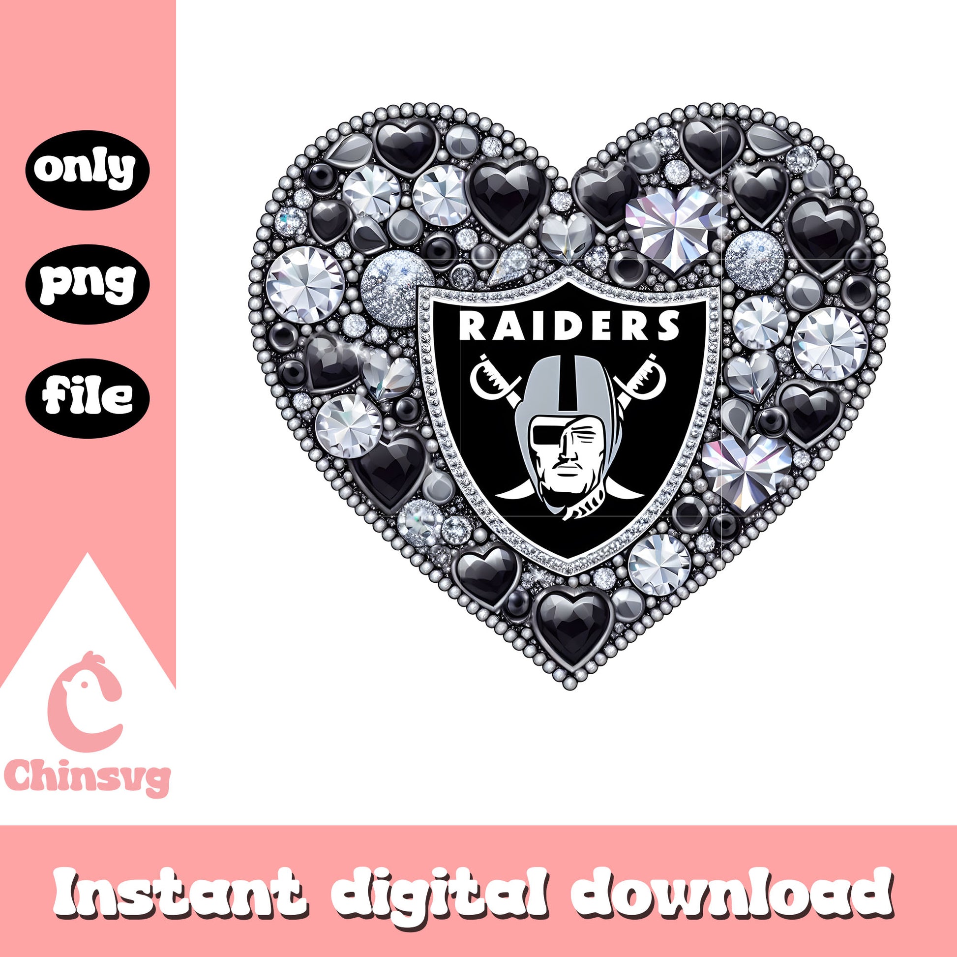 Black diamon heart raiders png, nfl las vegas raiders​​ png