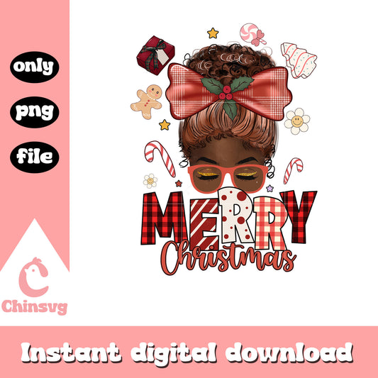 Black girl face merry christmas png, merry christmas png