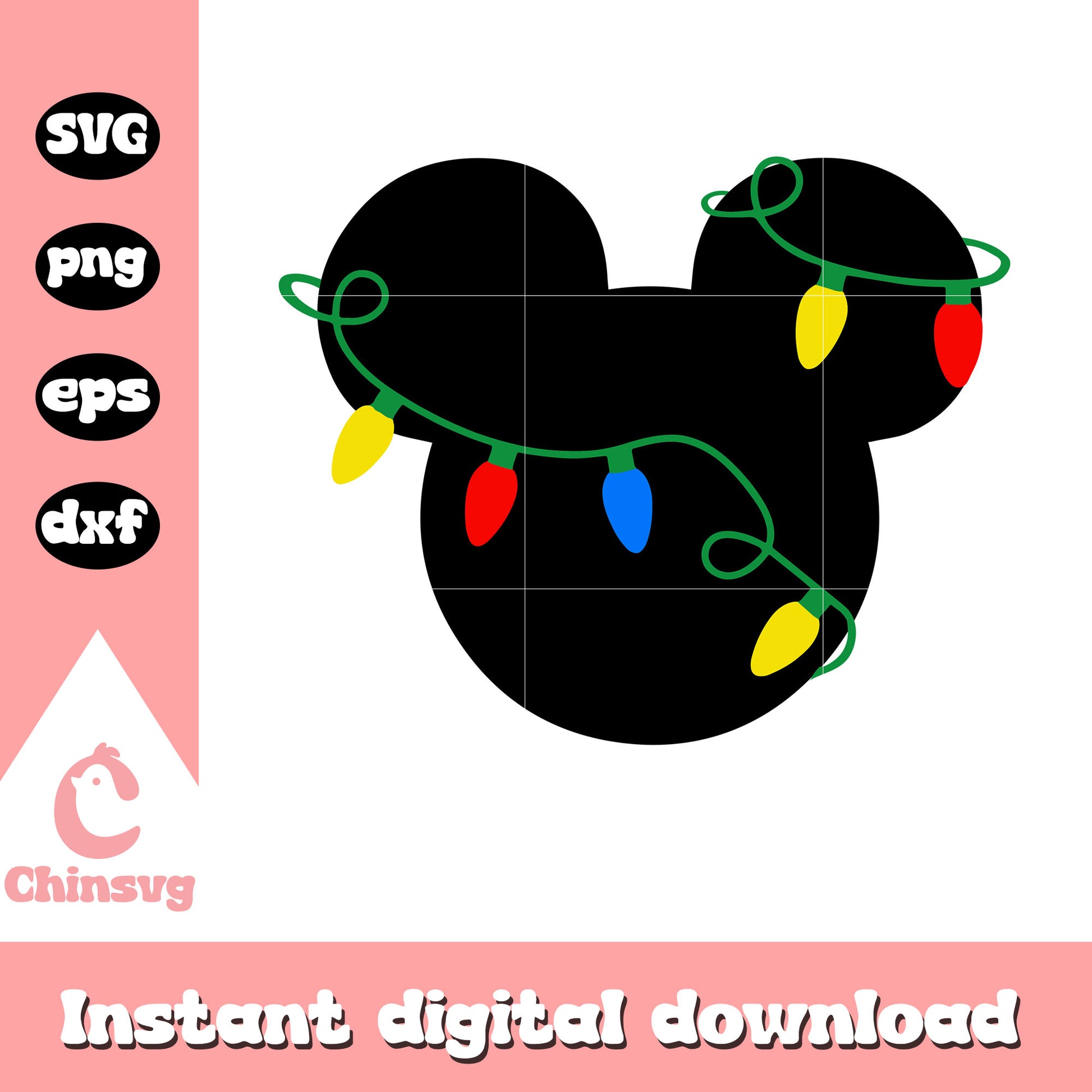 Black mickey head christmas light svg, christmas lights decor svg