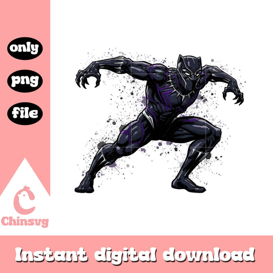 Black panther posing splatter effect design png, black panther png