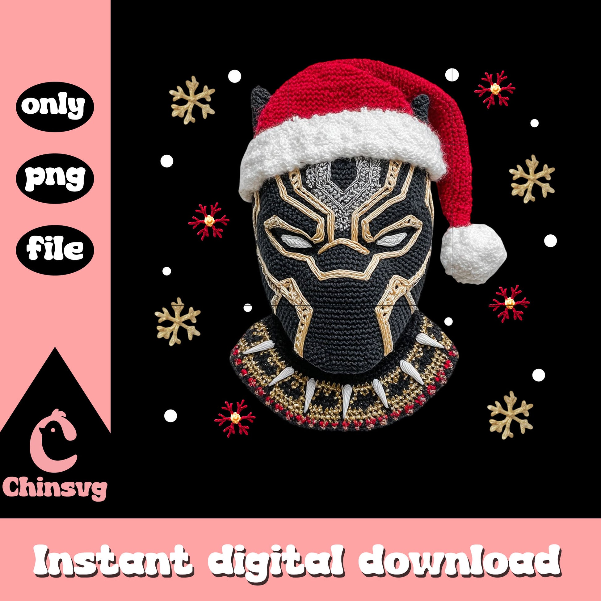 Black panther santa hat crochet png, christmas hat png