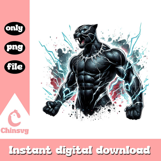 Black panther thunder posing splatter effect png, black panther art png