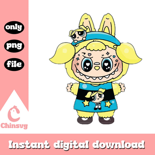 Blossom labubu cute doll design png, powerpuff girls png