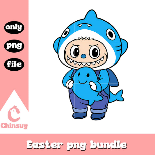 Blue baby shark labubu cute doll drawing png, sharks png