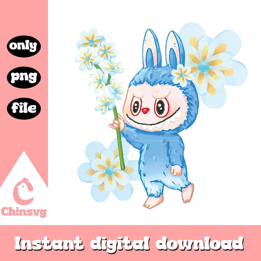 Blue blossom labubu cute doll design png, labubu art png