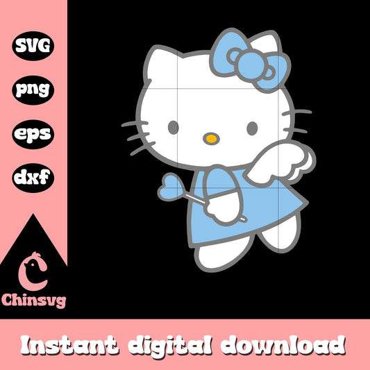 Blue bow tie hello kitty angel cartoon svg, hello kitty blue angel svg