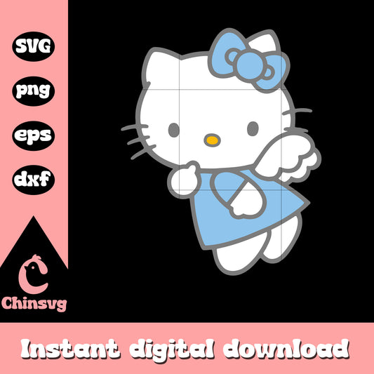 Blue bow tie hello kitty angel sanrio svg, hello kitty blue angel svg