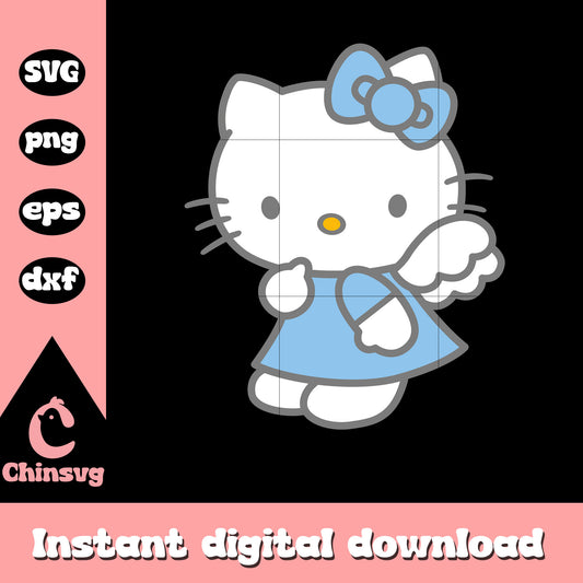 Blue bow tie hello kitty angel svg, hello kitty blue angel svg