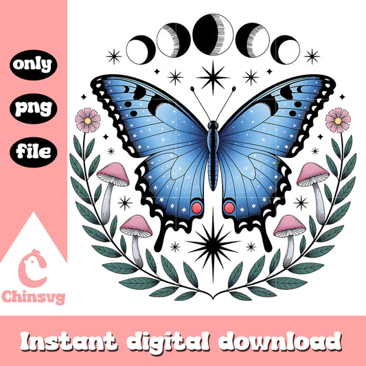 Blue butterfly with moon phase png, blue butterfly​ png